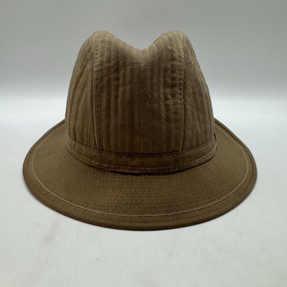 London Fog Weatherized Quilted Hat Khaki Tan Men's M Fitted Fedora Bucket Style